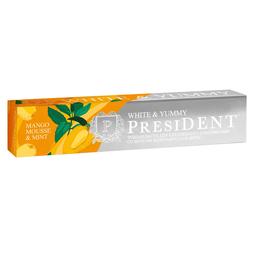 Зубная паста PRESIDENT White & Yummy Манго-мусс с мятой (100 RDA) 75г | Красота и здоровье