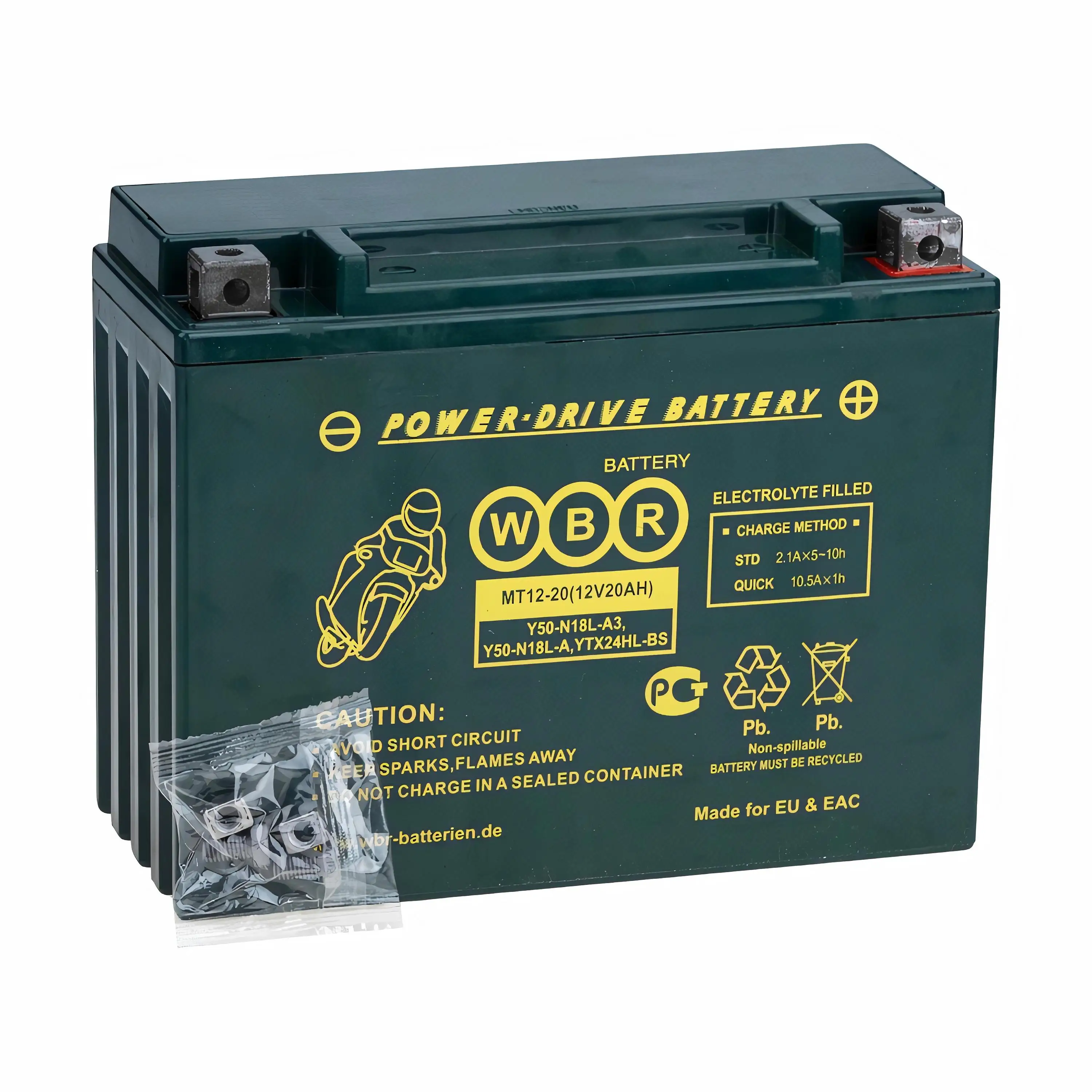 Мото аккумулятор WBR MT12-20 / Y50-N18L-A3 Y50-N18L-A YTX24HL-BS стартерный для мотоцикла (12 вольт 20 000