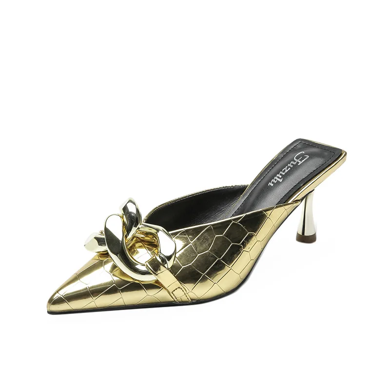 Prowow Chains Design Women's Outdoor Slipper Sexy Pointed Toe Thin Heels Shoes Snakeskin Pattern Fashion Slingback Ladies Mules
Prowow Chains Design Women's Outdoor Slipper Sexy Pointed Toe Thin Heels Shoes Snakeskin Pattern Fashion Slingback Ladies Mules