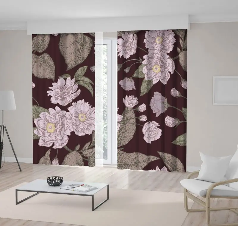 Curtain Floral Pattern with Leaves Flowers and Branches on Burgundy Background Vintage Artwork Lilac Green
Curtain Floral Pattern with Leaves Flowers and Branches on Burgundy Background Vintage Artwork Lilac Green