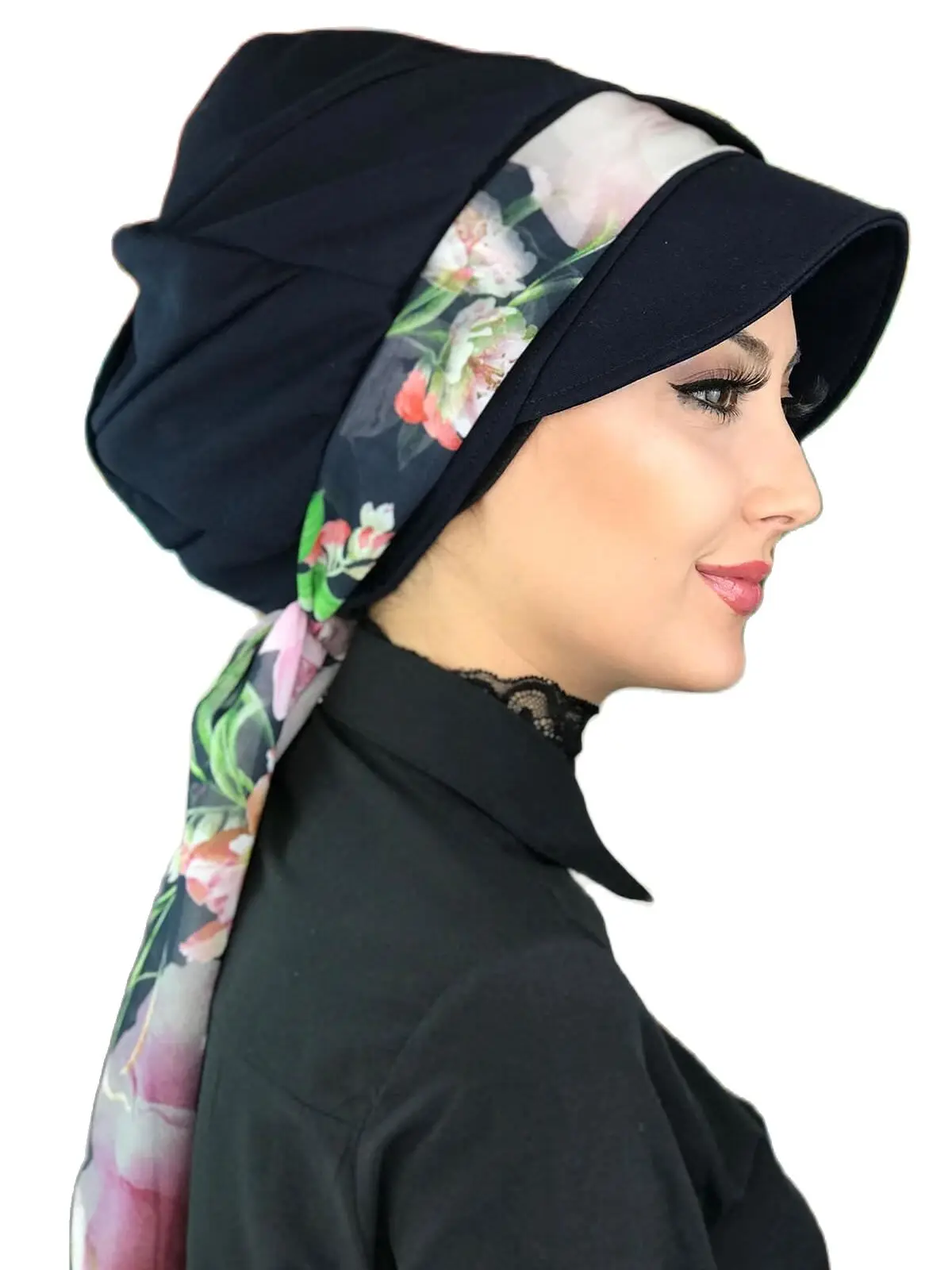 

New Fashion 2021 Islamic 1headscarf Turban Women's Hat Seasonal Bonnet One-piece Foulard Dark Navy Blue Scarf Şapka Bone