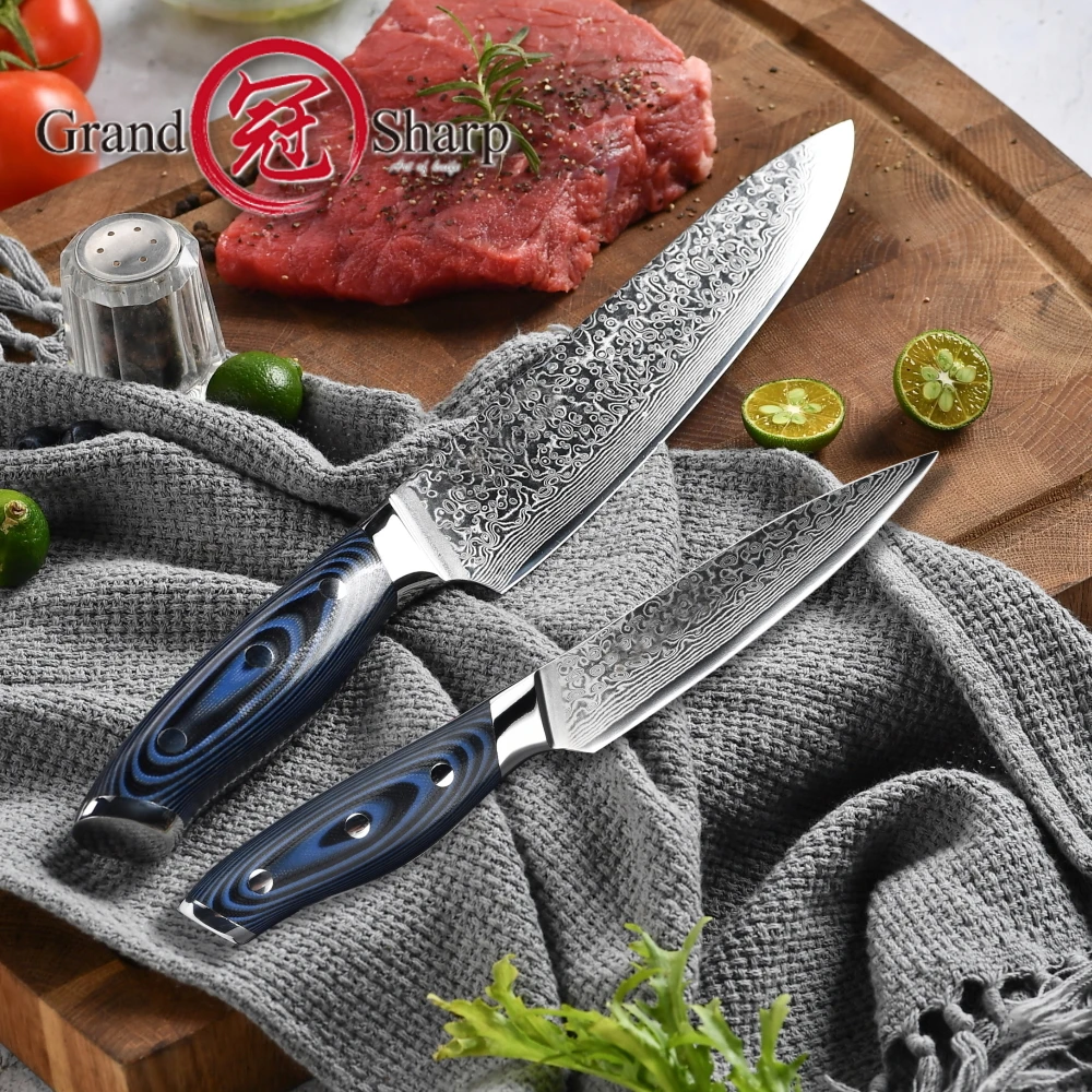 Damascus Knife Set 2 pcs Damascus Japanese Stainless Steel VG10 Chef Utility Knives Cooking Kitchen Chef Knife Pro Tools NEW
Damascus Knife Set 2 pcs Damascus Japanese Stainless Steel VG10 Chef Utility Knives Cooking Kitchen Chef Knife Pro Tools NEW