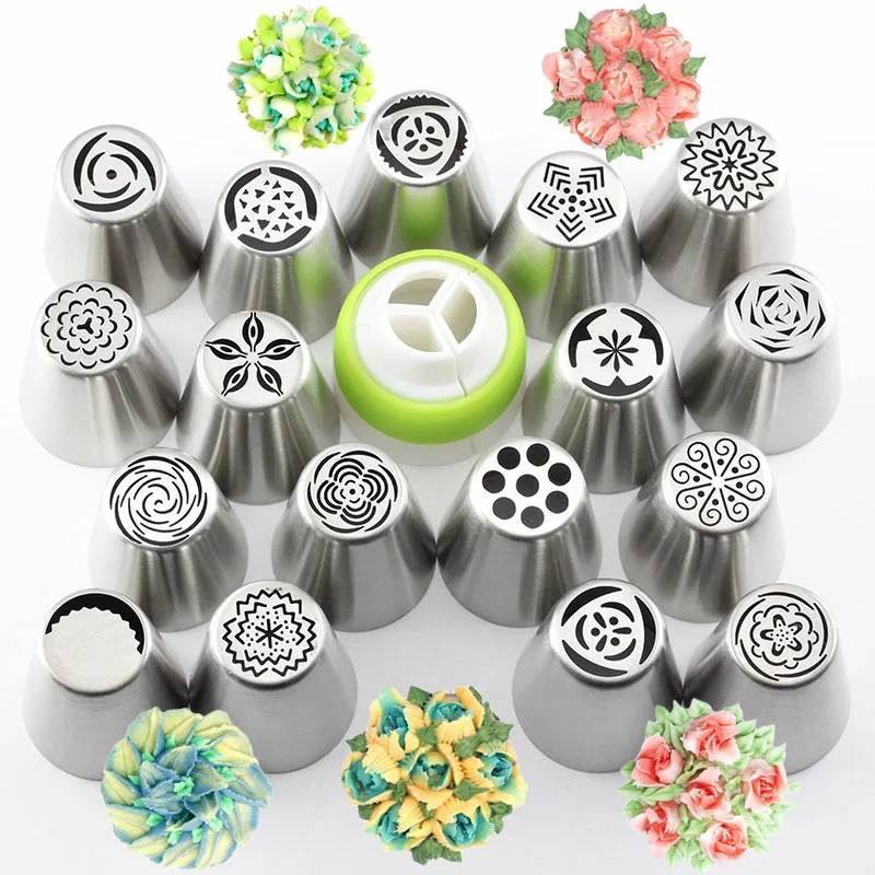 

18 Pcs Russian Cupcake Stainless Steel Tulip Rose Flower Icing Piping Tips Pastry Nozzles Coupler Cream Cake Decorating Tools