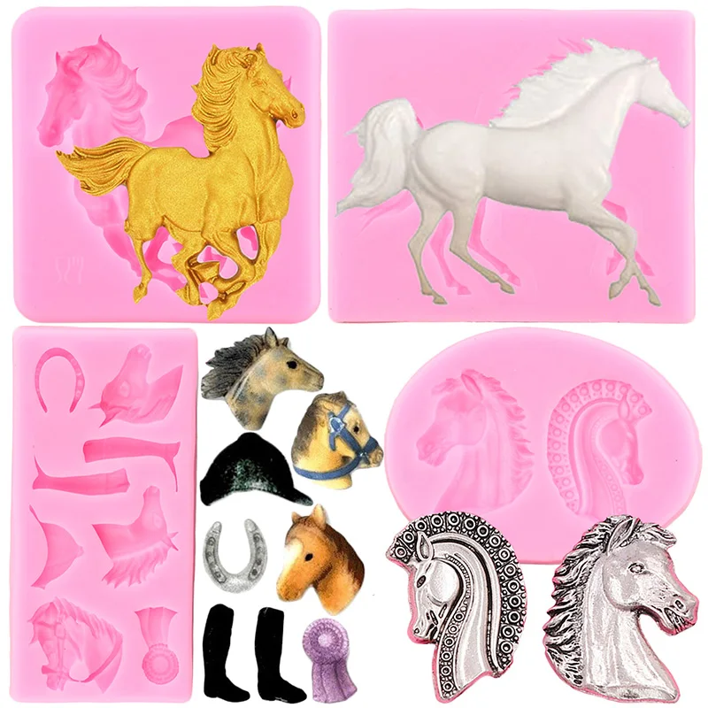 

3D Horse Silicone Mold Horseshoe Fondant Molds Horse Head Cupcake Topper Mould Cake Decorating Candy Chocolate Gum Paste Moulds