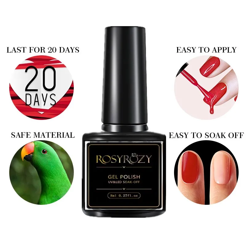 RosyRozy Gel Nail Polish Fingernail Paint Nagel Lacquer Color Coat Manicure Art Salon Kit Glitter Soak Off UV Vernis Curable 8ml
RosyRozy Gel Nail Polish Fingernail Paint Nagel Lacquer Color Coat Manicure Art Salon Kit Glitter Soak Off UV Vernis Curable 8ml