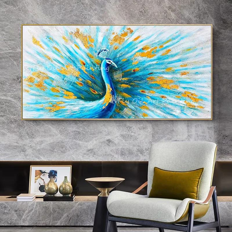 100% Hand Painted Big Size Modern Abstract gold foil peacock beautiful animal picture oil painting for office living room decor
100% Hand Painted Big Size Modern Abstract gold foil peacock beautiful animal picture oil painting for office living room decor