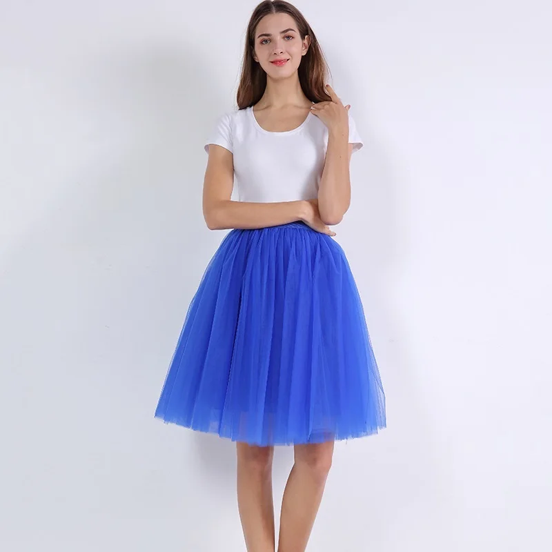 

7 Layers Midi A Line Tutu Tulle Skirt High Waist Pleated Skater Skirts Womens Vintage Lolita Ball Gown Summer 2018 Saias Jupe