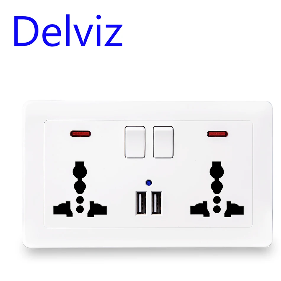 

Delviz Wall 13A Power Socket +USB global Universal 3 Hole UK Standard Switched Outlet, 2.1A Dual USB Charger Port on-off control