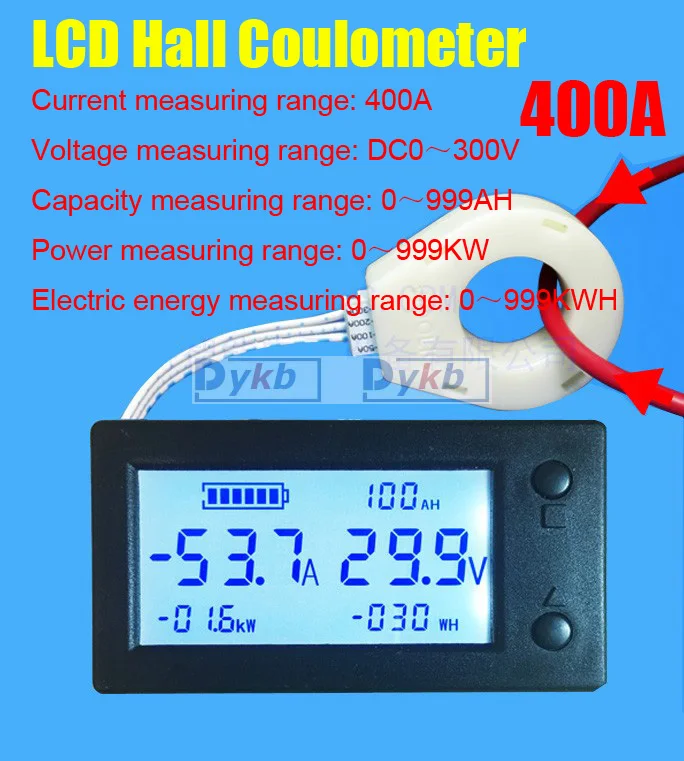 DC 400A 200A 100A 50A Hall Coulomb meter Battery Monitor Digital Voltage ammeter Power Capacity KWH Electric energy LCD Display
DC 400A 200A 100A 50A Hall Coulomb meter Battery Monitor Digital Voltage ammeter Power Capacity KWH Electric energy LCD Display