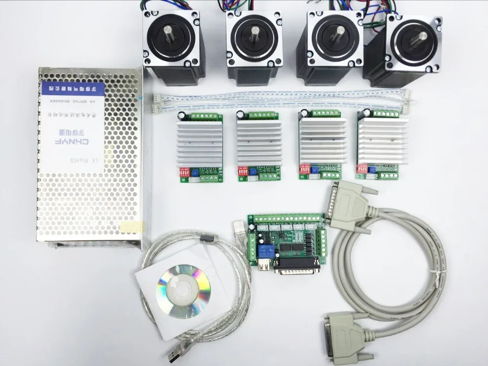 CNC Router Kit 4 Axis, 4pcs TB6600 4.5A stepper motor driver +4pcs Nema23 312 Oz-in motor+ 5 axis interface board+ power supply
CNC Router Kit 4 Axis, 4pcs TB6600 4.5A stepper motor driver +4pcs Nema23 312 Oz-in motor+ 5 axis interface board+ power supply