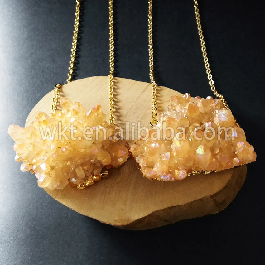 WT-N531 Charming Yellow stone natural crystal quartz with gold chain in high quality double loops fashion necklace
WT-N531 Charming Yellow stone natural crystal quartz with gold chain in high quality double loops fashion necklace