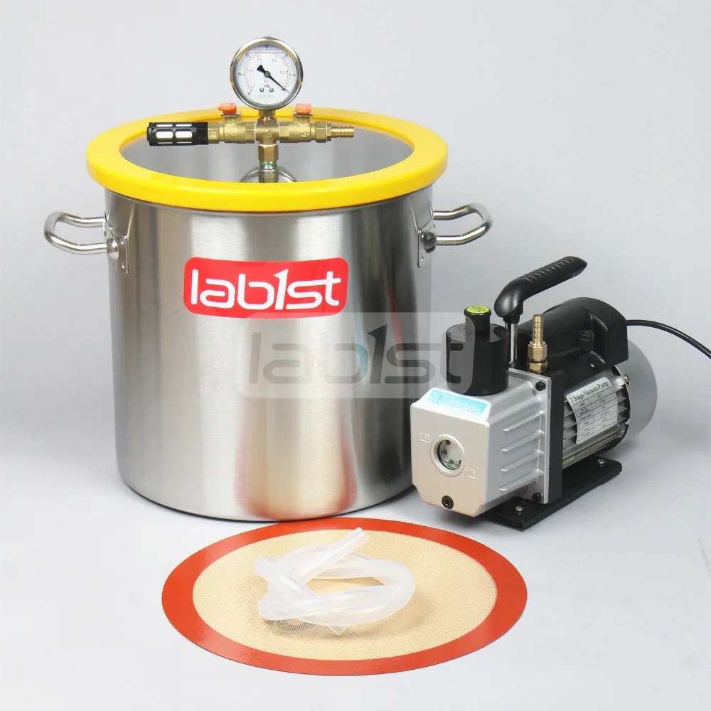 5.5 Gal (21 Liter) Vacuum chamber Kit with 3 CFM(1.4L/s) 110V Vacuum Pump ,30cm*30cm Stainless Steel Vacuum Degassing Chamber
5.5 Gal (21 Liter) Vacuum chamber Kit with 3 CFM(1.4L/s) 110V Vacuum Pump ,30cm*30cm Stainless Steel Vacuum Degassing Chamber