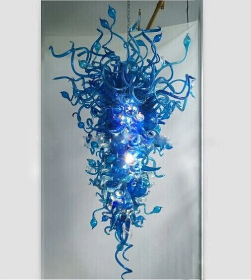 

Modern LED Flower Shape Blue Colored Hand Blown Murano Glass Italian Style Chandelier