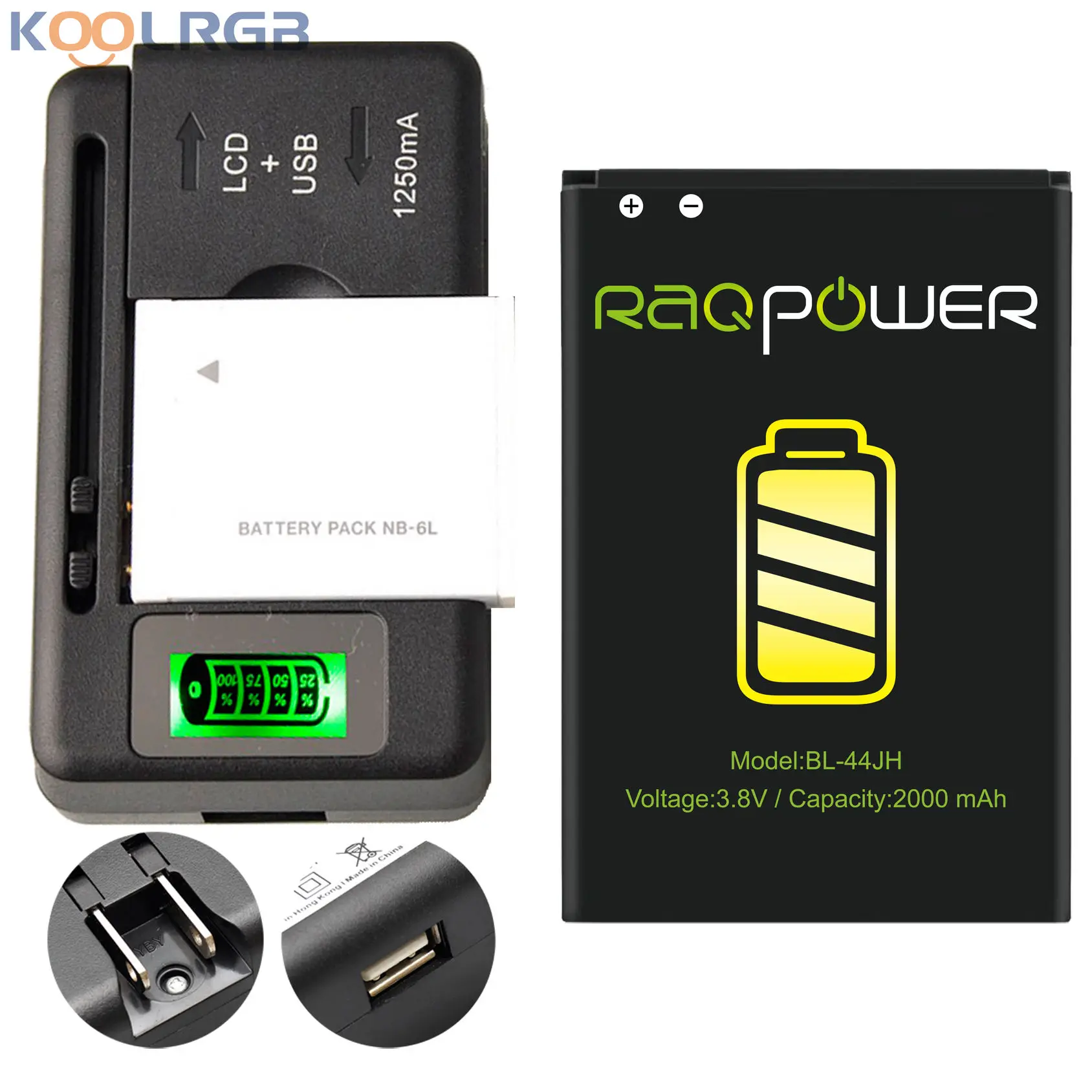 Raqpower bl-44jh li-ion аккумулятор 2000 мАч + 1 шт. универсальное зарядное устройство большой