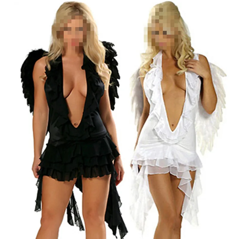 Cheap Front Open Black White Cosplay Party Costume Backless Sexy Female Halloween Costume Dress Carnival Adult Angel Costume
Cheap Front Open Black White Cosplay Party Costume Backless Sexy Female Halloween Costume Dress Carnival Adult Angel Costume