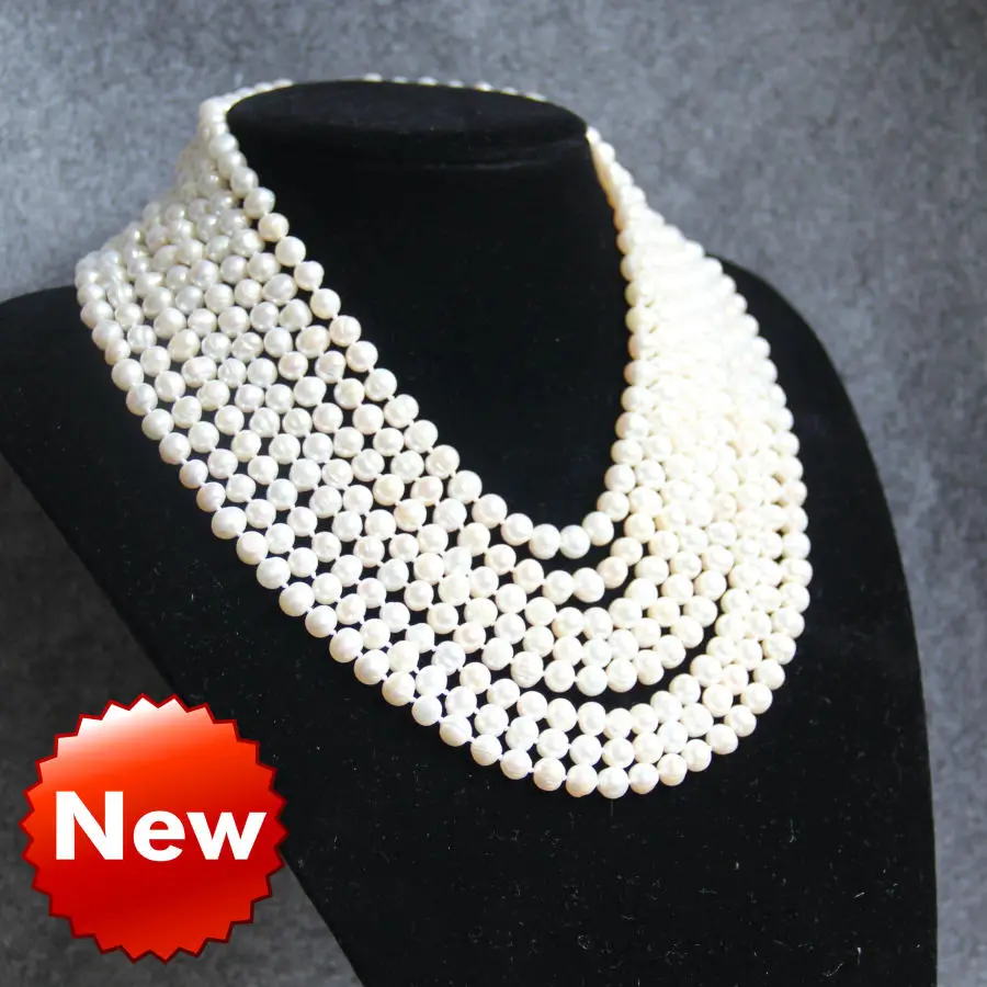 New 7-8mm Natural Cultured White Pearls 8 Row Necklace Jewelry Chain Woman Girl Gift Party Wedding Christmas Wholesale Price
New 7-8mm Natural Cultured White Pearls 8 Row Necklace Jewelry Chain Woman Girl Gift Party Wedding Christmas Wholesale Price