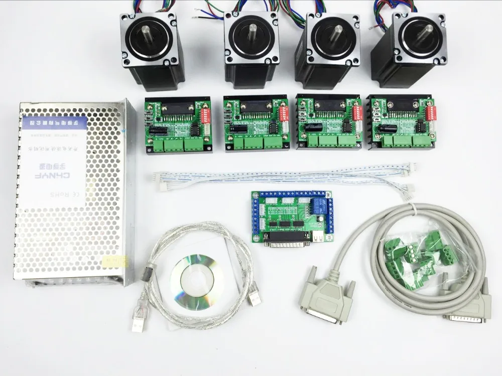 CNC Router Kit 4 Axis, 4pcs 1 axis TB6560 driver +one interface board + 4pcs Nema23 312 Oz-in stepper motor + one power supply
CNC Router Kit 4 Axis, 4pcs 1 axis TB6560 driver +one interface board + 4pcs Nema23 312 Oz-in stepper motor + one power supply