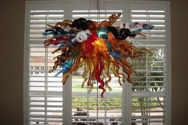 Modern Fathionable Crystal Flower Chandelier LED Bulbs Hand Blown Glass