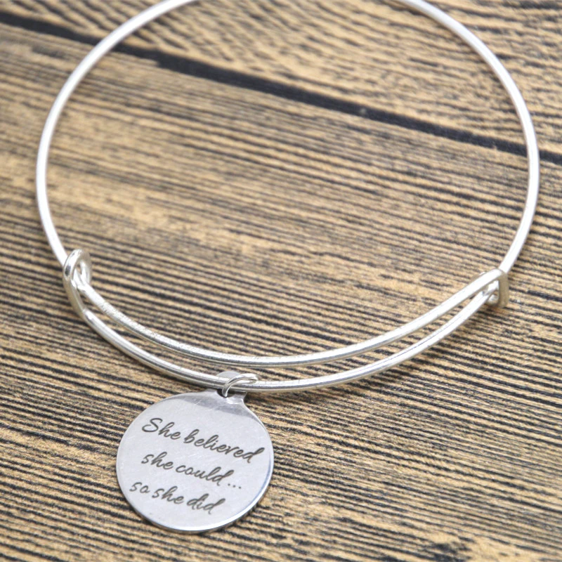 12pcs/lot Graduation bracelet She believed she could so she did bangles silver tone
12pcs/lot Graduation bracelet She believed she could so she did bangles silver tone