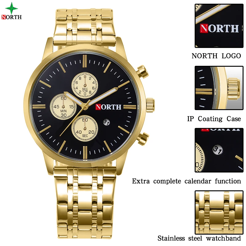 Северная Для мужчин Бизнес наручные часы Мода Дизайн золото мужской 30 м