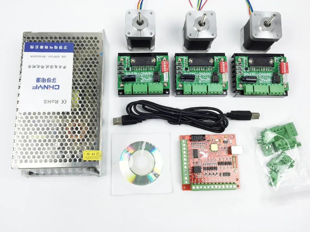 CNC mach3 USB 3 Axis Kit, 3pcs TB6560 driver+ mach3 USB stepper motor controller board+ 3pcs nema17 stepper motor +power supply
CNC mach3 USB 3 Axis Kit, 3pcs TB6560 driver+ mach3 USB stepper motor controller board+ 3pcs nema17 stepper motor +power supply