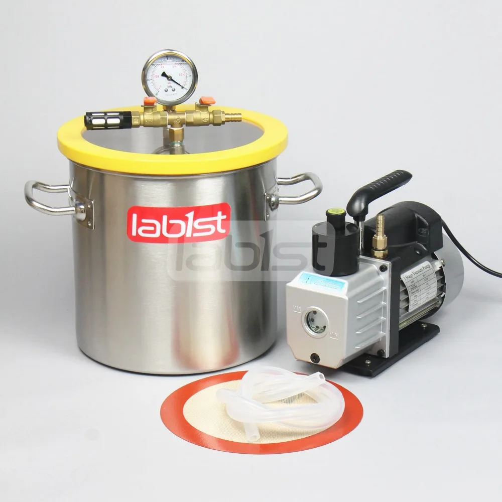 Вакуумная камера 3,2 галлонов (12.3L), комплект с вакуумным насосом 3CFM (1.4L/s) 110 В, 25 см * 25 см, камера дегазации из нержавеющей стали
Вакуумная камера 3,2 галлонов (12.3L), комплект с вакуумным насосом 3CFM (1.4L/s) 110 В, 25 см * 25 см, камера дегазации из нержавеющей стали