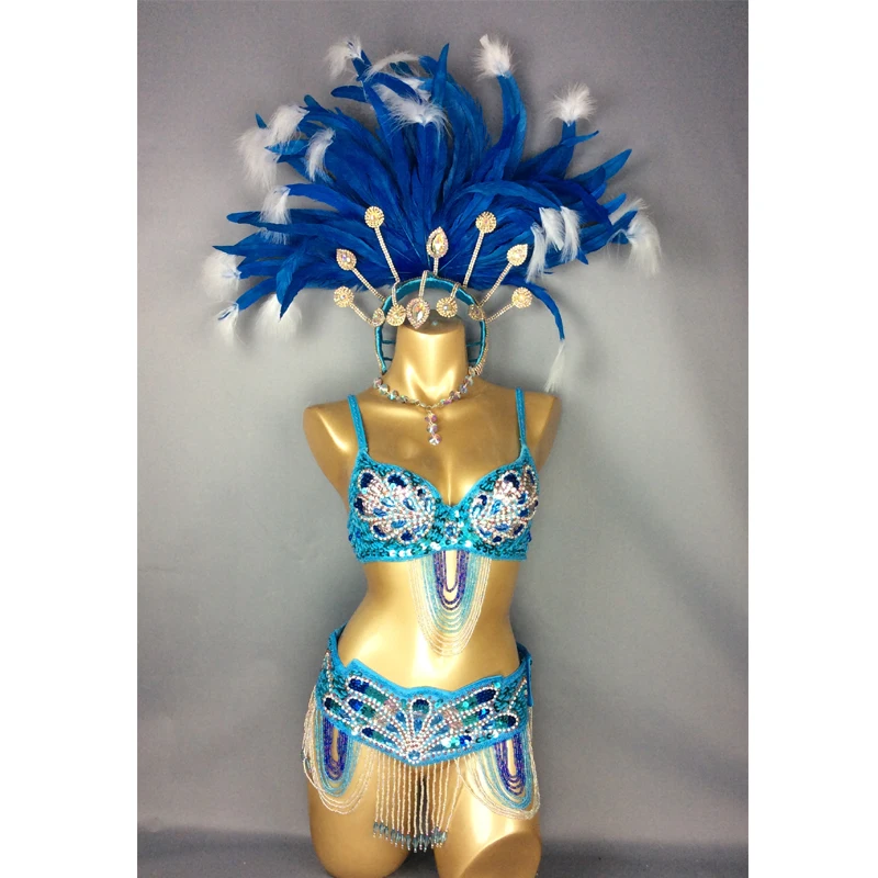New Sexy Samba Rio Carnival Costume Handmde Beaded Sequins Belly Dance Costume Set With Turquoise Feather Head piece
New Sexy Samba Rio Carnival Costume Handmde Beaded Sequins Belly Dance Costume Set With Turquoise Feather Head piece