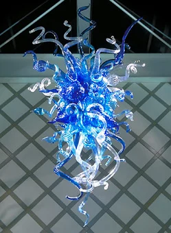 

China Indoor Lighting Manufacturer New Design LED Light Source Blue Color Hand Blown Murano Glass Chandelier for Home