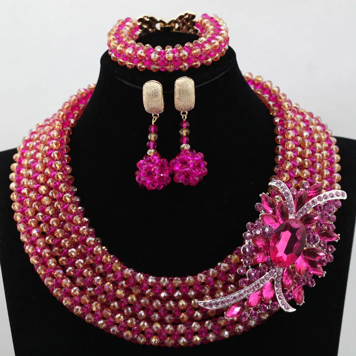 Элегантный розовый свадебный комплект ювелирных изделий из бисера в африканском