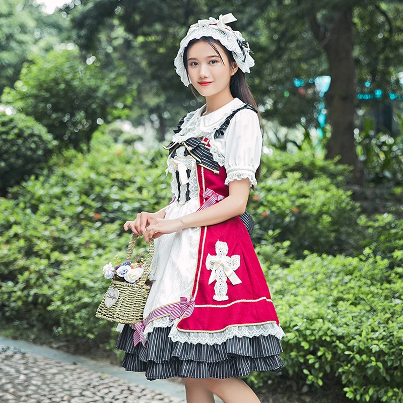 Vintage Mori Girl Lolita Girl 2018 Women Summer Dresses Patchwork Cross Striped Lace Dress Japanese Maid Style Elegant Dress
Vintage Mori Girl Lolita Girl 2018 Women Summer Dresses Patchwork Cross Striped Lace Dress Japanese Maid Style Elegant Dress