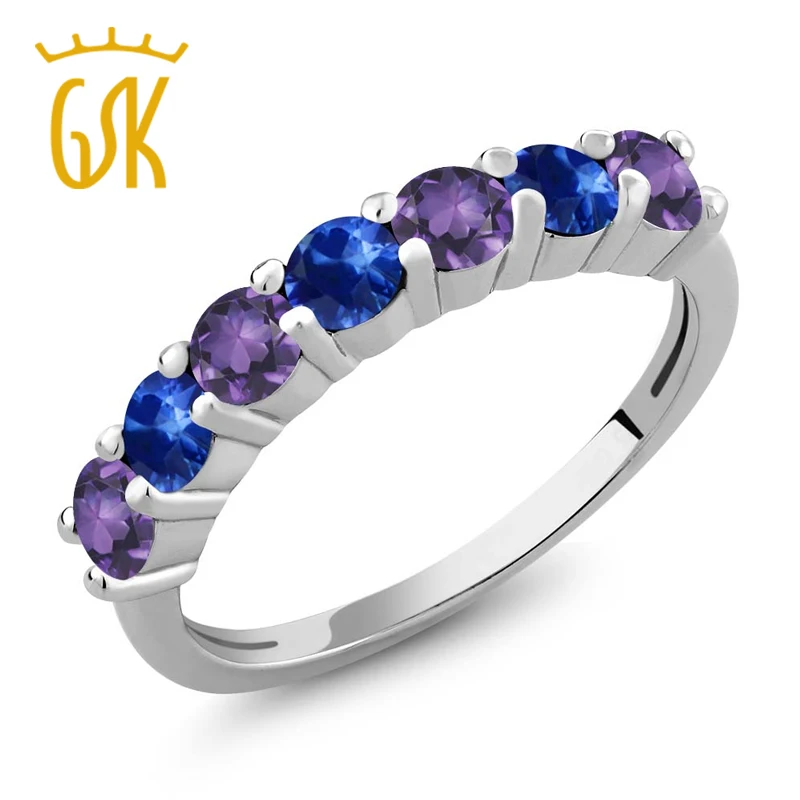 1 32 Ct Круглый фиолетовый Аметист Синий сапфир кольцо из стерлингового серебра 925 |