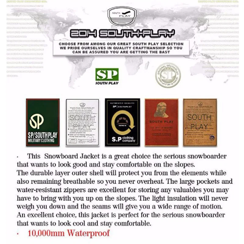 Premium Clothes "Southplay" Winter Waterproof Ski Snowboard North Army Camo Miitary Jacket 
Premium Clothes "Southplay" Winter Waterproof Ski Snowboard North Army Camo Miitary Jacket