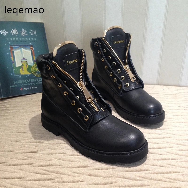 Fashion Brand Cool Women Metal Zipper Ankle Boots High-top Full Grain Cow Genuine Leather Round Toe Rubber Flat Motorcycle Shoes
Fashion Brand Cool Women Metal Zipper Ankle Boots High-top Full Grain Cow Genuine Leather Round Toe Rubber Flat Motorcycle Shoes