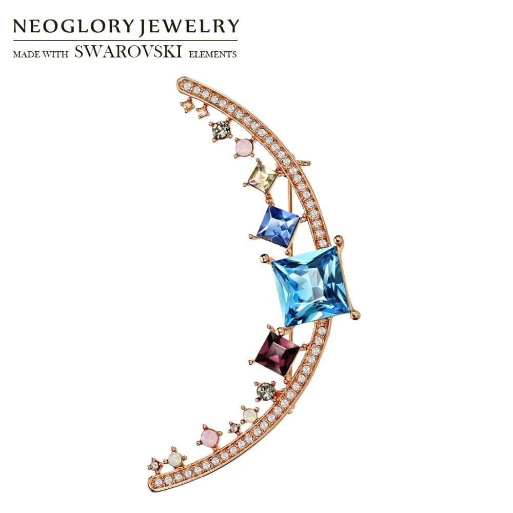 Neoglory Австрия Кристалл и стразы красочный дизайн Луны брошь драгоценный стиль для