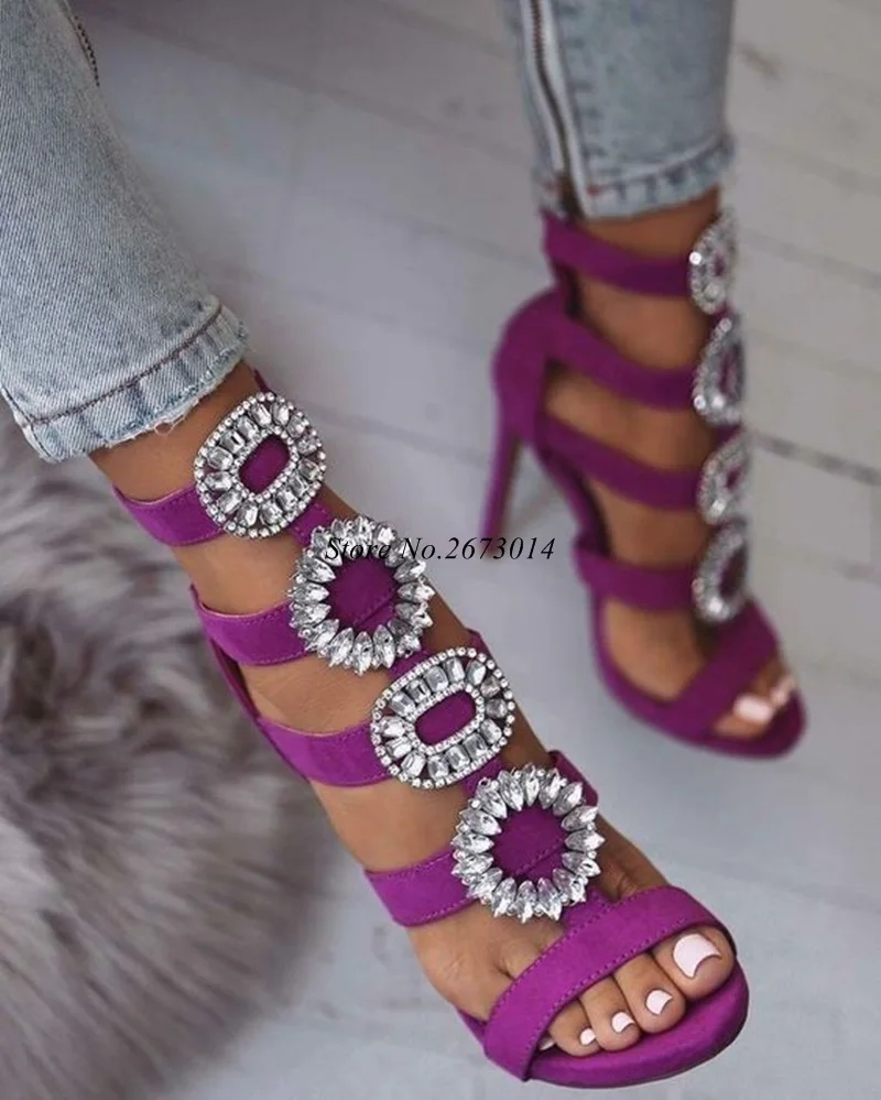 Women Sandals Women Peep Toe Sandals Boots Thin High Heel Sandals Crystal Buckle Decor Purple Elegant Back Zippers Shoe 2019 New
Women Sandals Women Peep Toe Sandals Boots Thin High Heel Sandals Crystal Buckle Decor Purple Elegant Back Zippers Shoe 2019 New