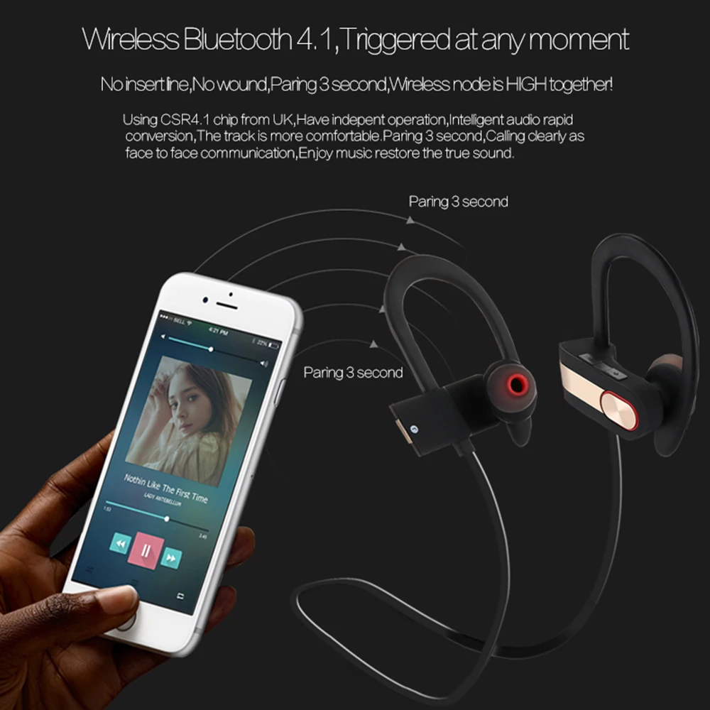 AIYIMA Портативный Bluetooth Беспроводной наушников спортивные наушники IPX4