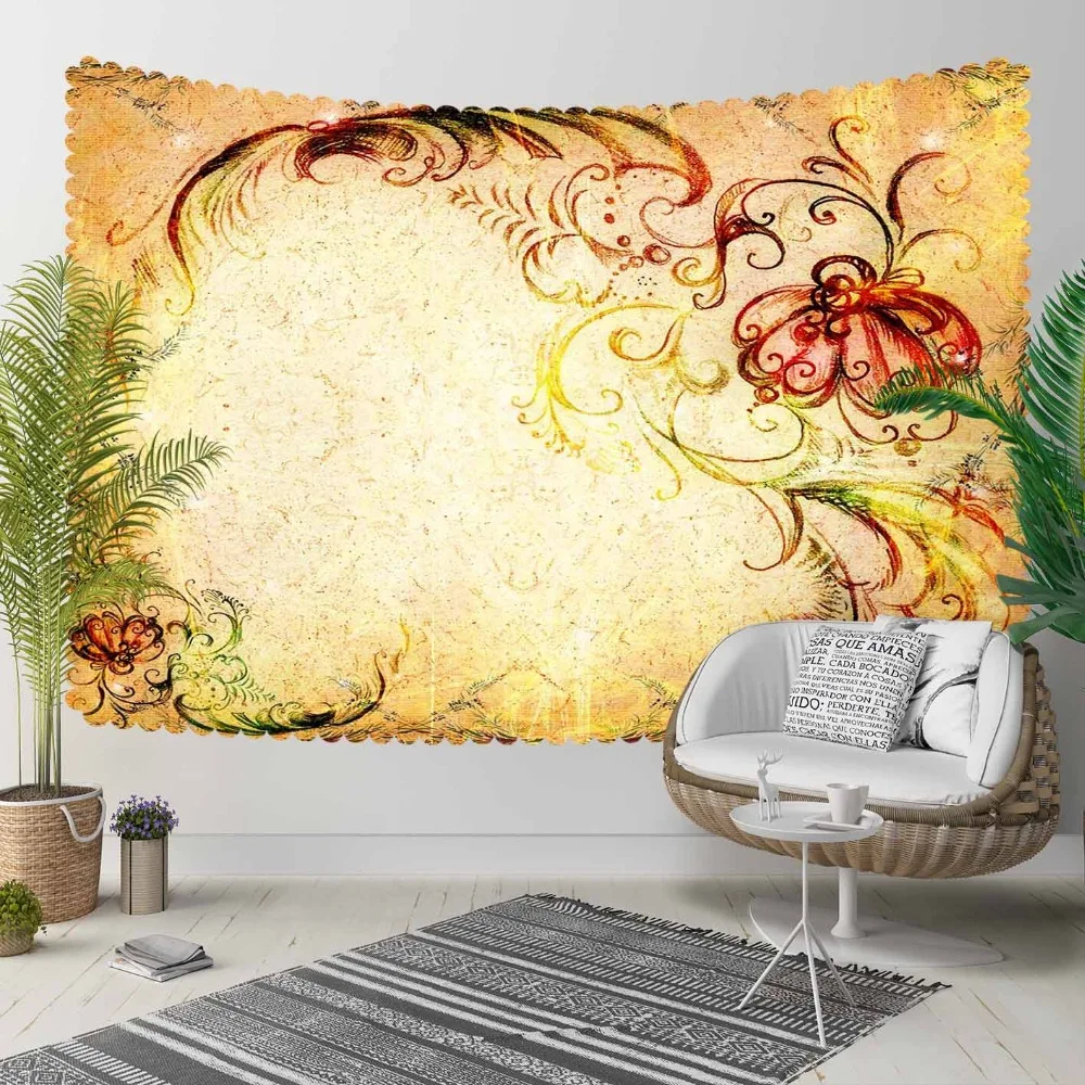

Else Brown Yellow Floral Red Flowers Turkish Ethnic 3D Print Decorative Hippi Bohemian Wall Hanging Landscape Tapestry Wall Art