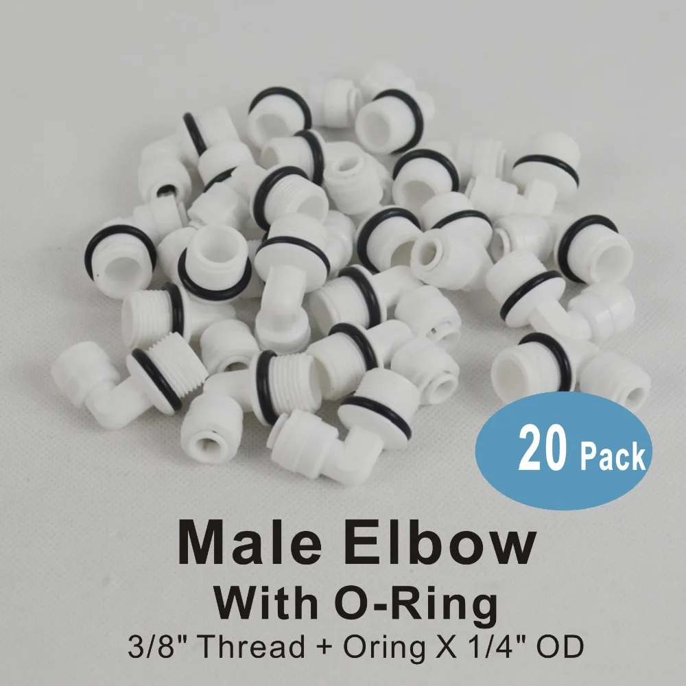 20 PACK OF Male Elbow 3/8" Thread with O-ring Seal x 1/4" Quick Connect Fitting Parts for RO Systems and Water Filters
20 PACK OF Male Elbow 3/8" Thread with O-ring Seal x 1/4" Quick Connect Fitting Parts for RO Systems and Water Filters