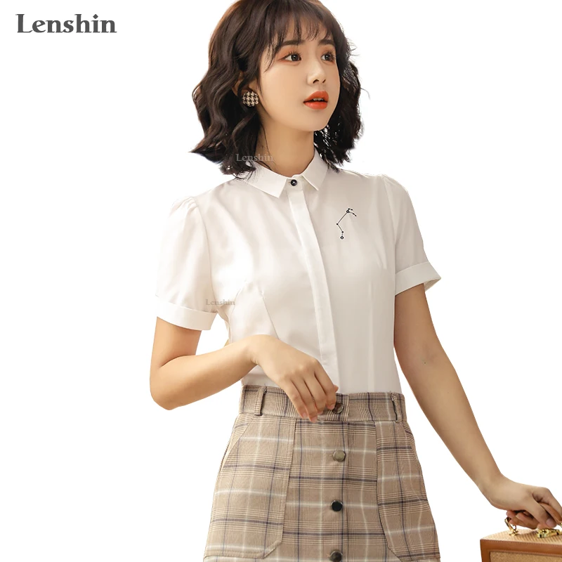Рубашка с вышивкой Lenshin, Офисная Женская белая блузка с коротким рукавом, облегающая летняя одежда, женская одежда, Топ для женщин
Рубашка с вышивкой Lenshin, Офисная Женская белая блузка с коротким рукавом, облегающая летняя одежда, женская одежда, Топ для женщин