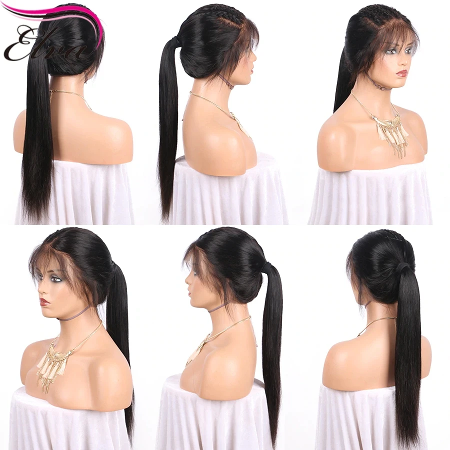 Elva волосы прямые полные кружевные человеческие парики бразильские Remy с детскими