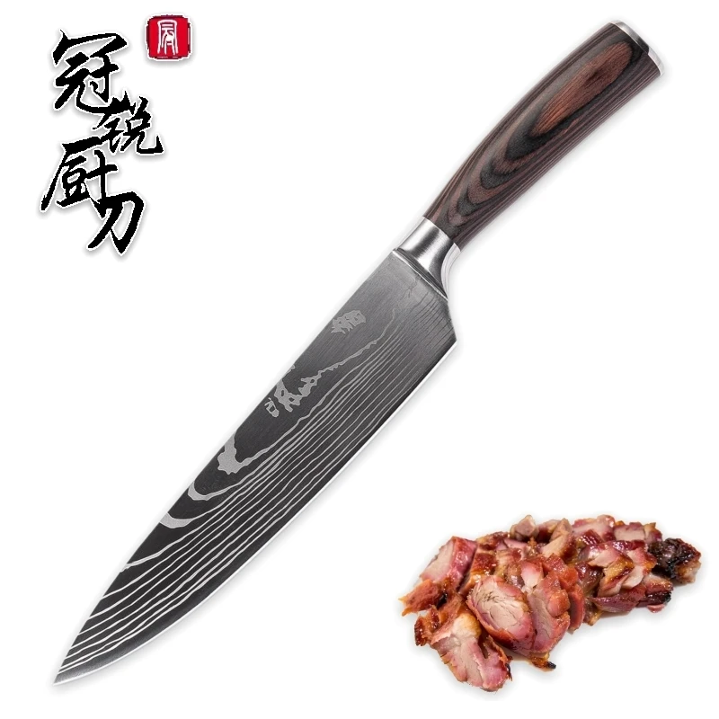 Chef knife 8 inch high carbon stainless steel Damascus laser pattern kitchen knives butcher cooking tools kitchenware gift knife
Chef knife 8 inch high carbon stainless steel Damascus laser pattern kitchen knives butcher cooking tools kitchenware gift knife