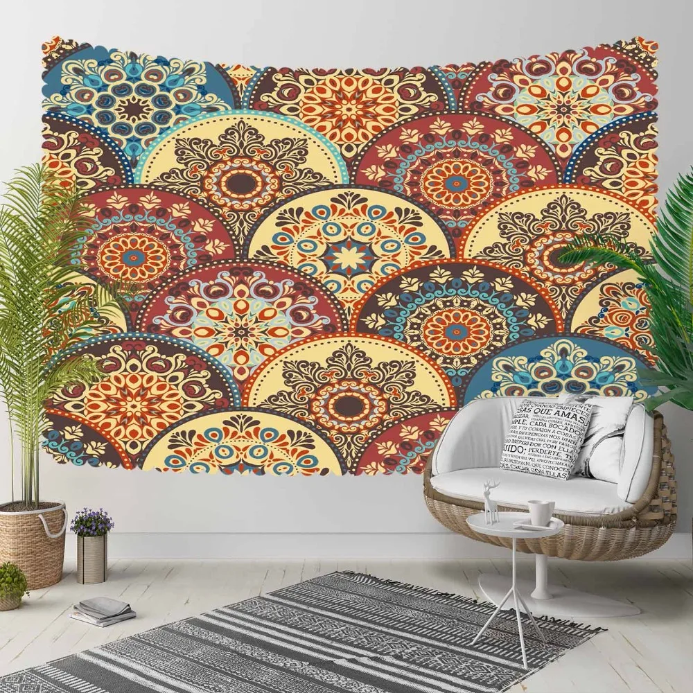 

Else Ottoman Brown Yellow Red Circle Geometric Retro 3D Print Decorative Hippi Bohemian Wall Hanging Landscape Tapestry Wall Art