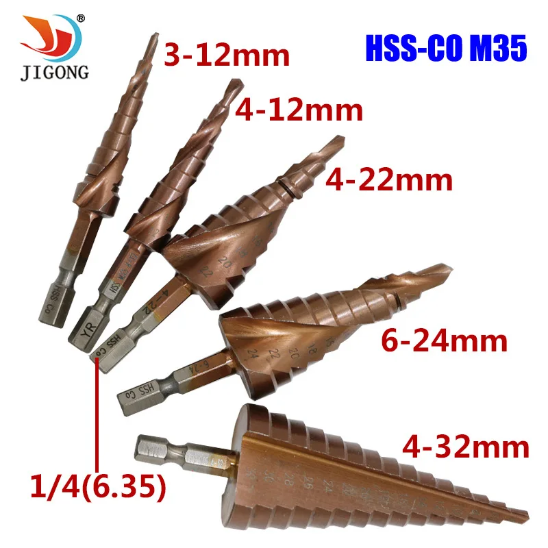 JIGONG HSS-CO M35 Hexagonal Shank Spiral Groove Step Drill Bit Metal Cone Step Drill Bit Stainless Steel Hole Saw Hole Cutter
JIGONG HSS-CO M35 Hexagonal Shank Spiral Groove Step Drill Bit Metal Cone Step Drill Bit Stainless Steel Hole Saw Hole Cutter