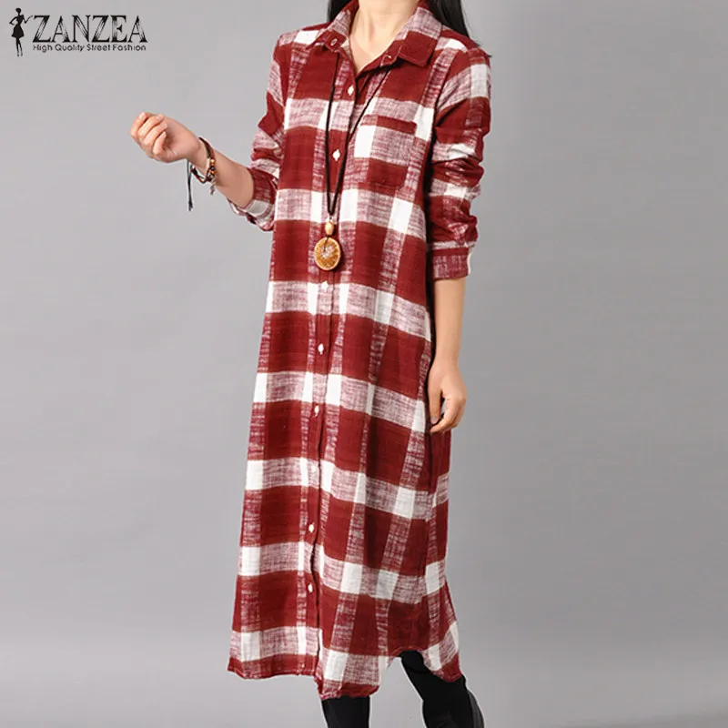 ZANZEA 2023 Autumn Women Fashion Casual Loose Plaid Maxi Long Shirt Dresses Oversized Lapel Collar Cotton Linen Retro Vestidos
ZANZEA 2023 Autumn Women Fashion Casual Loose Plaid Maxi Long Shirt Dresses Oversized Lapel Collar Cotton Linen Retro Vestidos