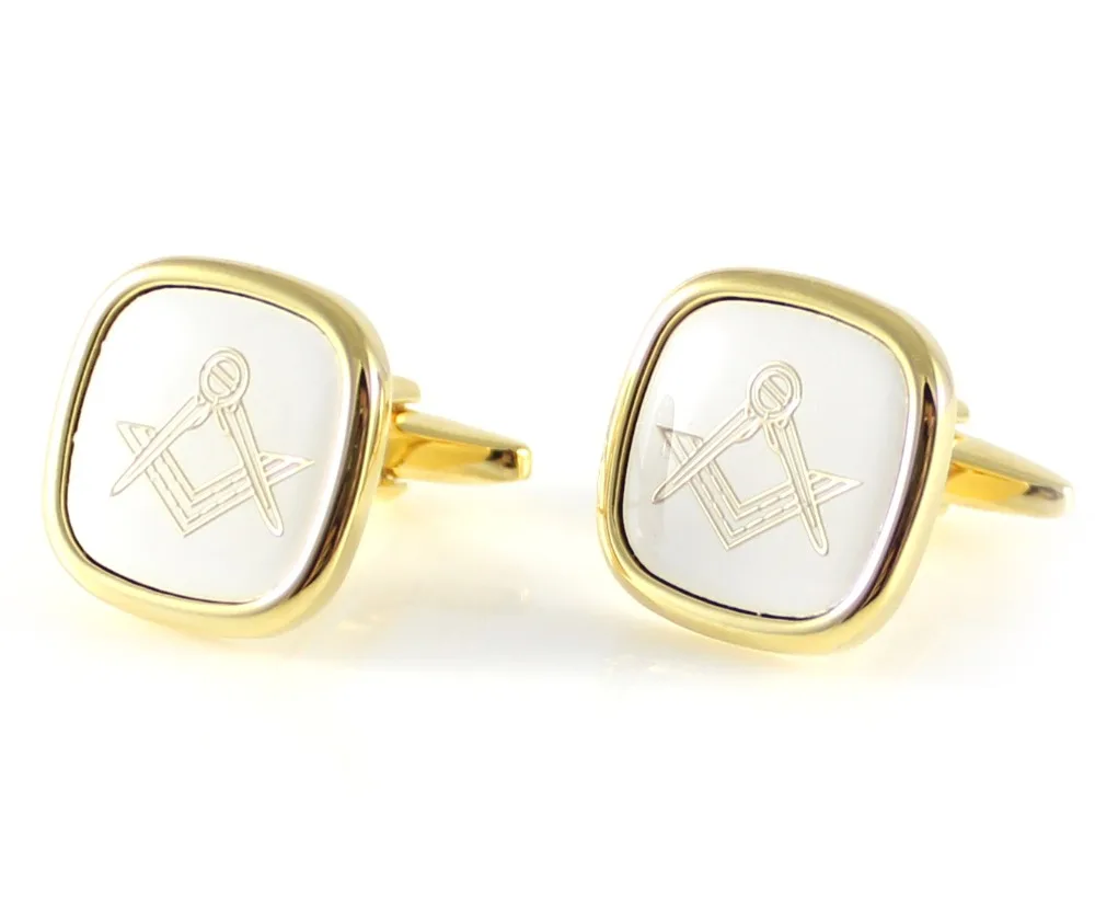 Freemason Symbol запонки мягкие Квадратные золотые тона символ масонов праздничные
