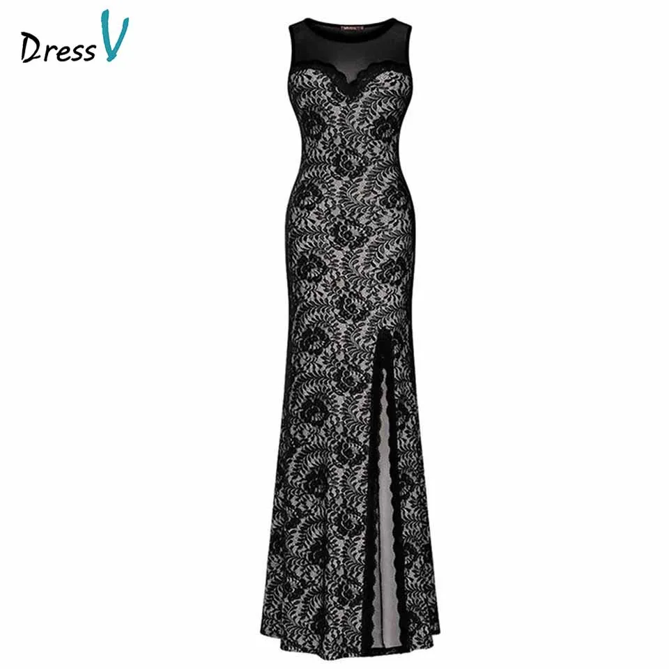 Черное вечернее платье Dressv недорогое кружевное футляр с глубоким вырезом без