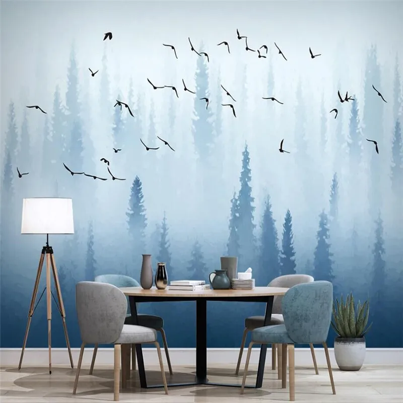Nordic pine forest birds blue modern minimalist TV background wall painting professional production wallpaper mural
Nordic pine forest birds blue modern minimalist TV background wall painting professional production wallpaper mural