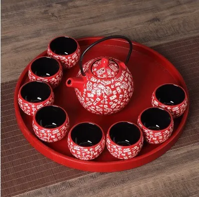 Chinese traditional red ceramic tea set suit creative wedding supplies tea cup pot tray newlywed gift
Chinese traditional red ceramic tea set suit creative wedding supplies tea cup pot tray newlywed gift