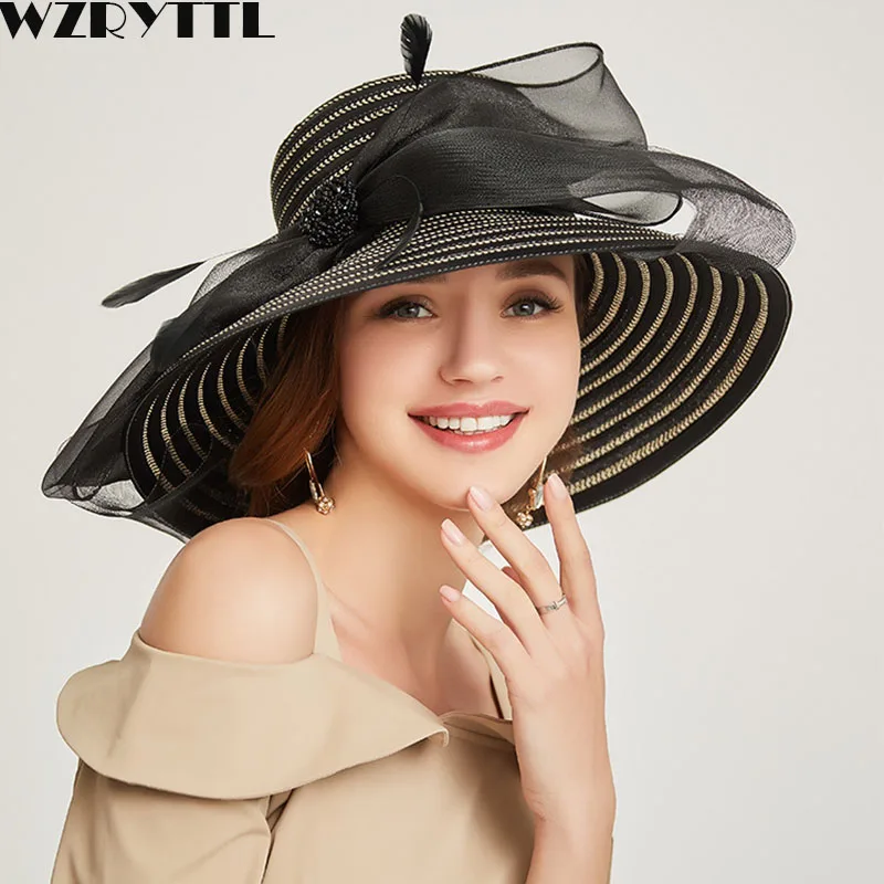 2019 Women Floppy Summer Hat Elegant Fancy Feather Bow Wide Brim Sun Hat Organza Kentucky Derby Wedding Hat Ladies Occasion Hats
2019 Women Floppy Summer Hat Elegant Fancy Feather Bow Wide Brim Sun Hat Organza Kentucky Derby Wedding Hat Ladies Occasion Hats