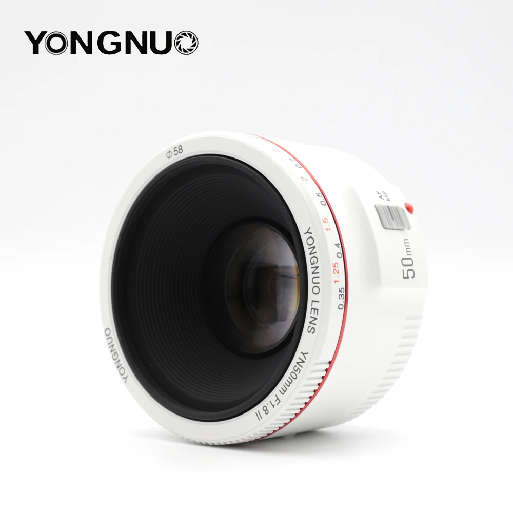 Объектив YONGNUO YN50mm F1.8 II с большой апертурой и автофокусом белый для Canon эффектом